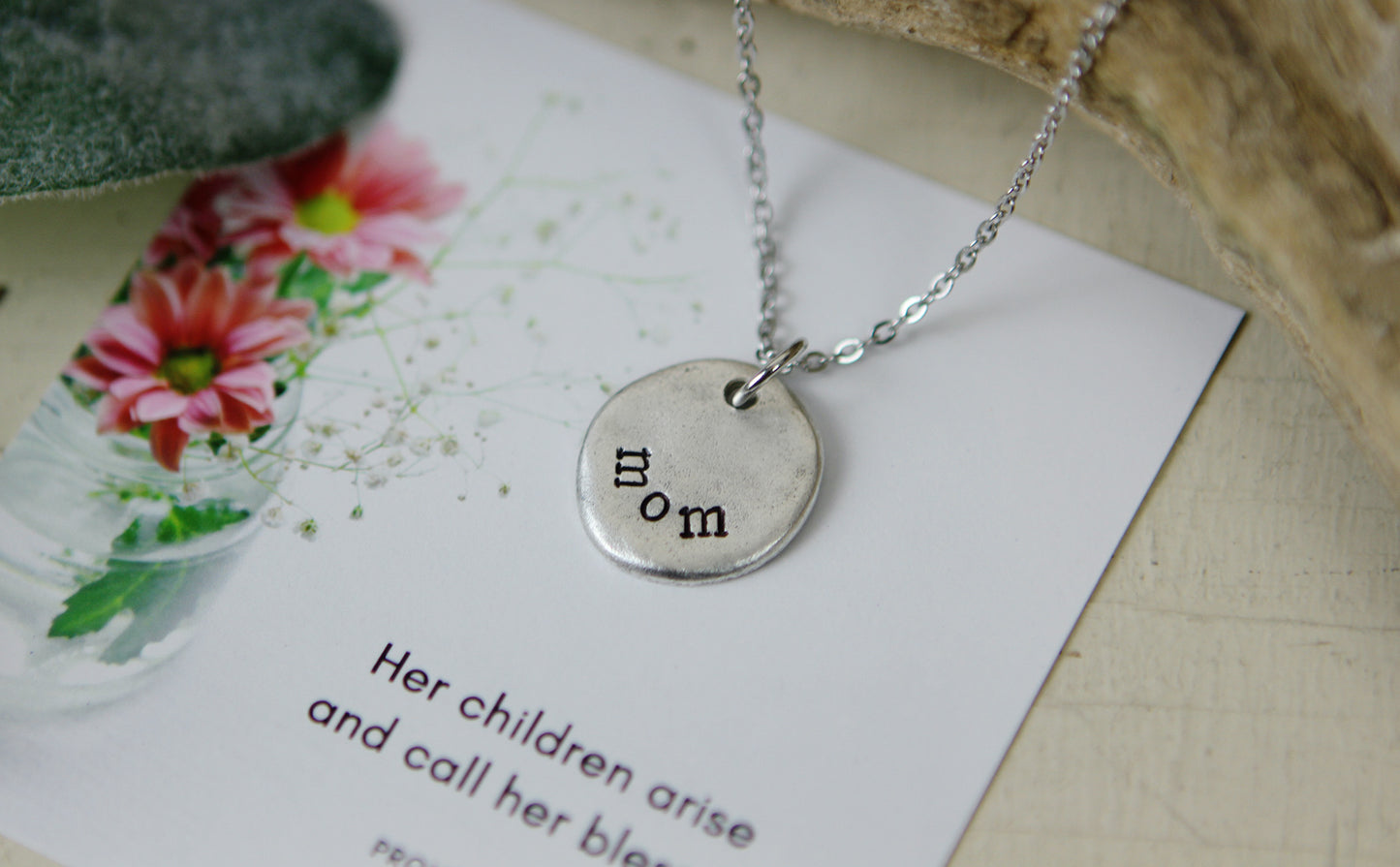 Mom Hand Stamped Scripture Necklace