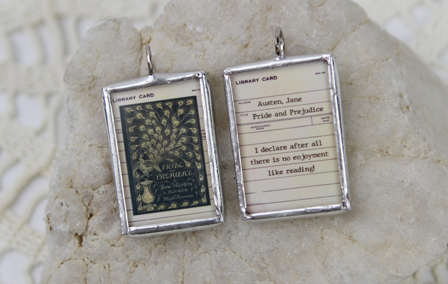 Pride and Prejudice Book Cover Quote Soldered Art Jewelry Charm or Necklace