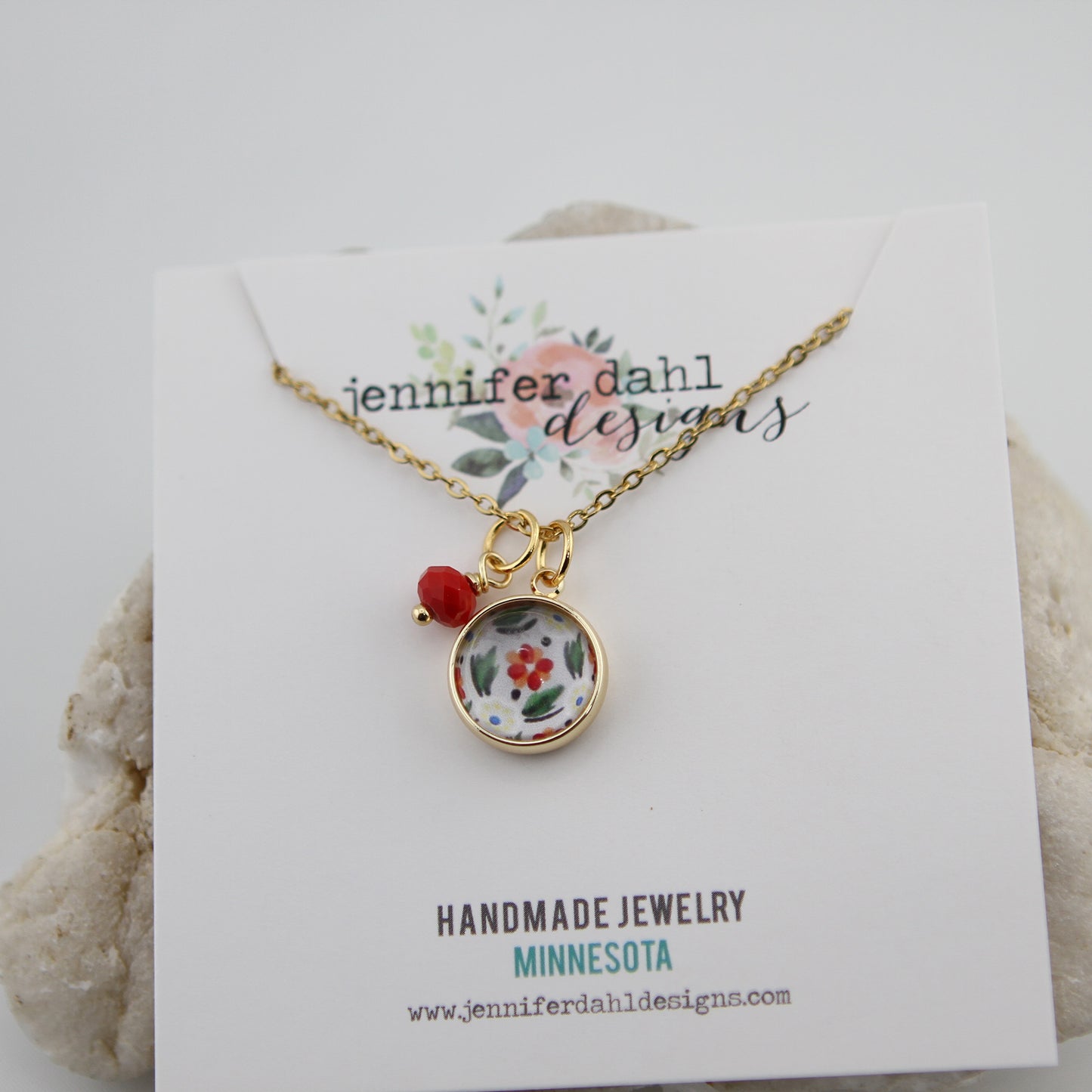 Vintage Wallpaper Red and Blue Floral Necklace