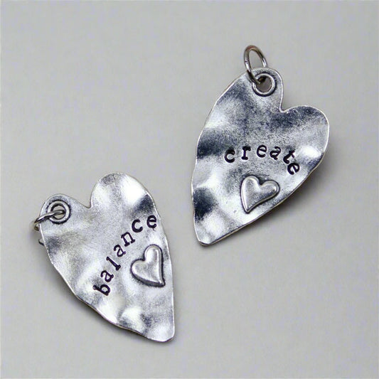 silver heart charm with custom word