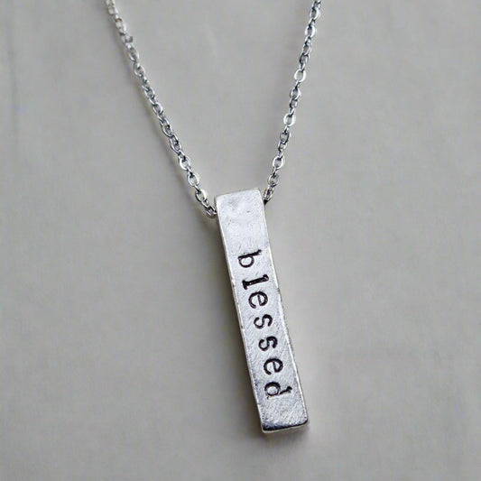 Silver bar charm with custom word on silver chain