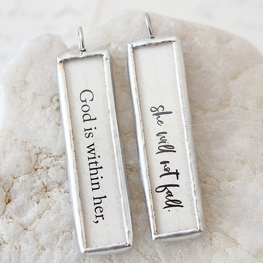 two sided jewelry charm that says God Is Within Her