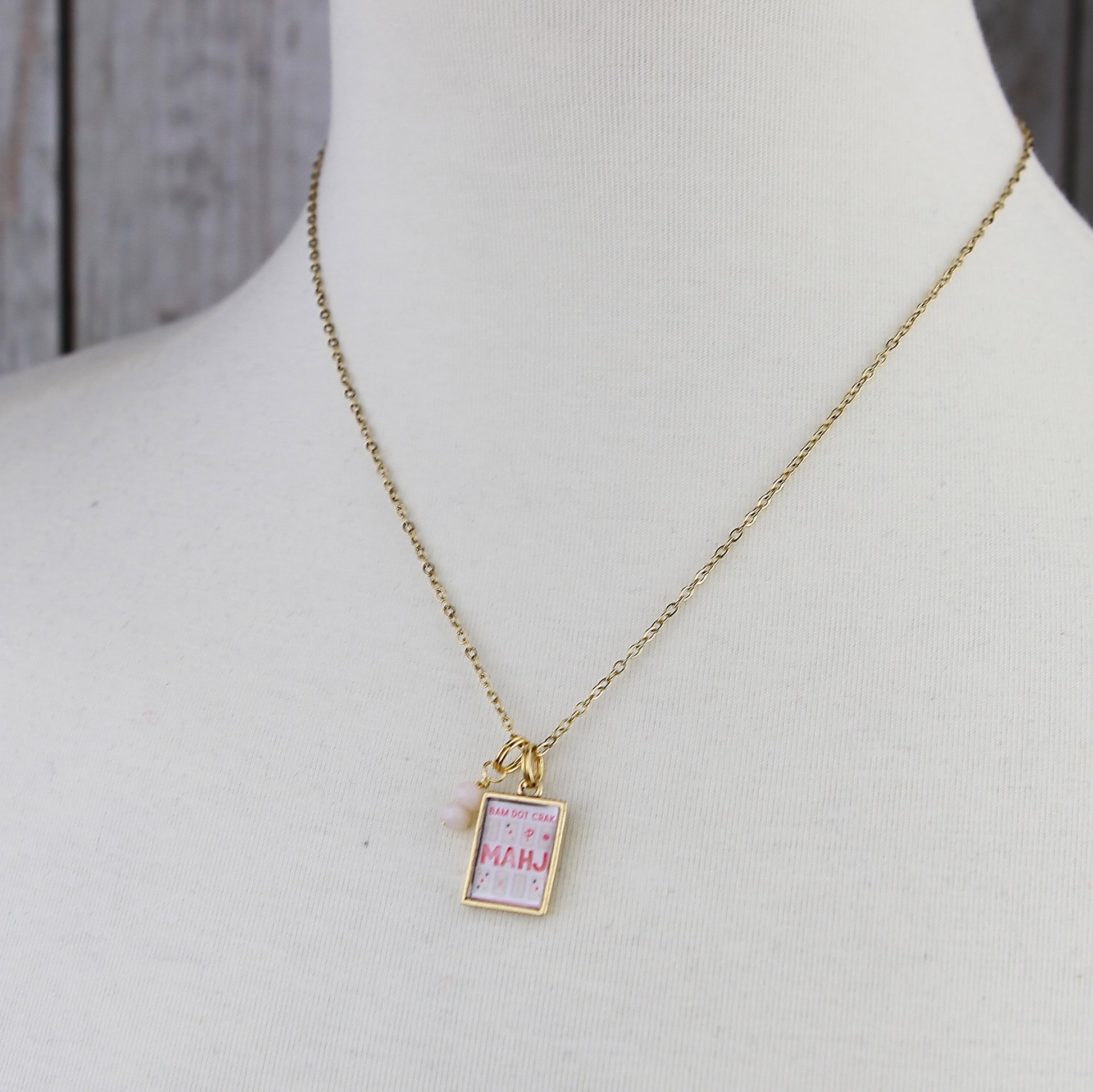 Mahjong Bam Dot Crak Necklace - Gold or Silver - Jennifer Dahl Designs