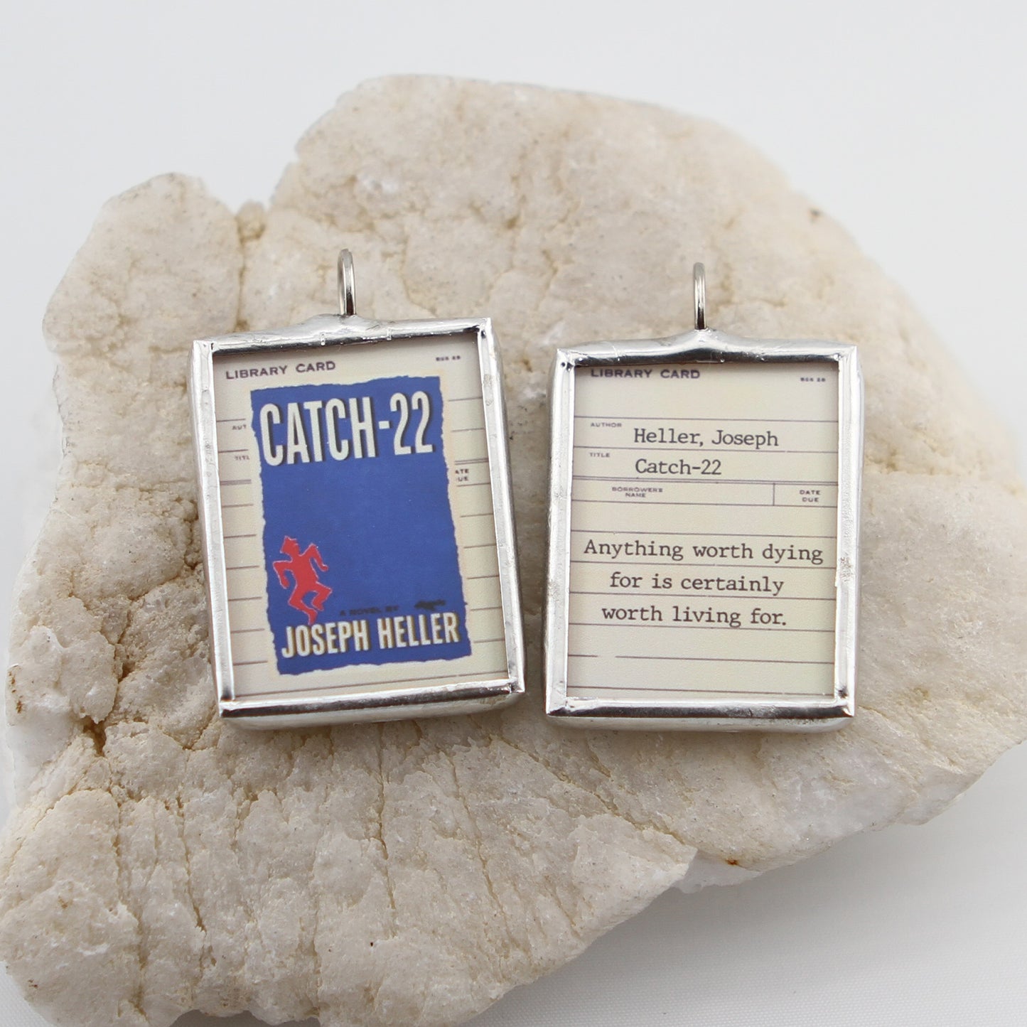 Catch 22 Book Cover Quote Soldered Art Jewelry Charm or Necklace