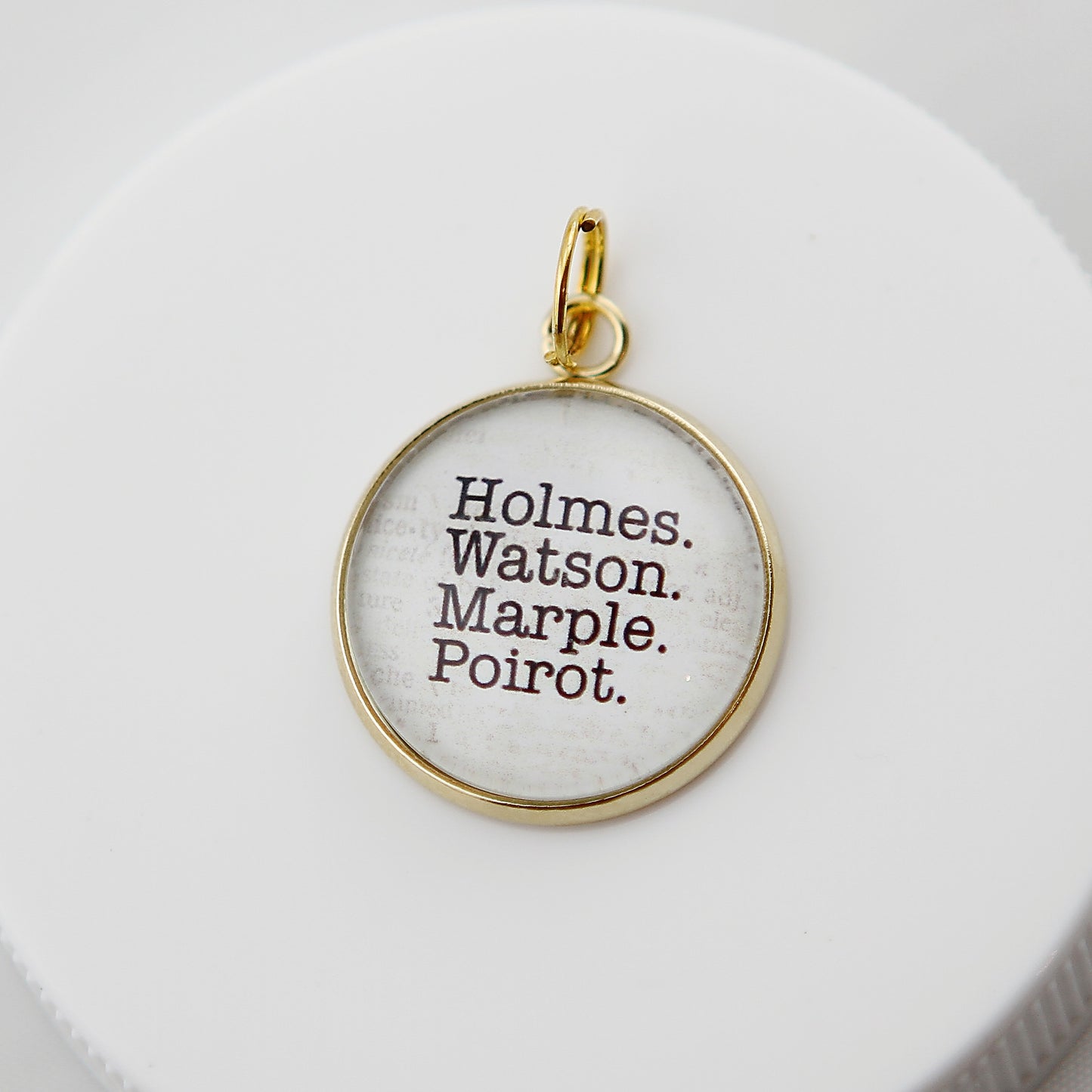 Holmes Watson Marple Poirot Mystery Book Round Bubble Charm - Jennifer Dahl Designs