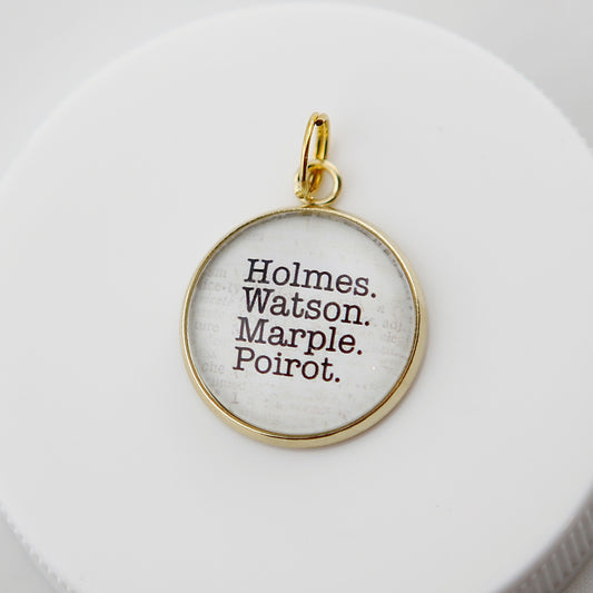 Holmes Watson Marple Poirot Mystery Book Round Bubble Charm - Jennifer Dahl Designs