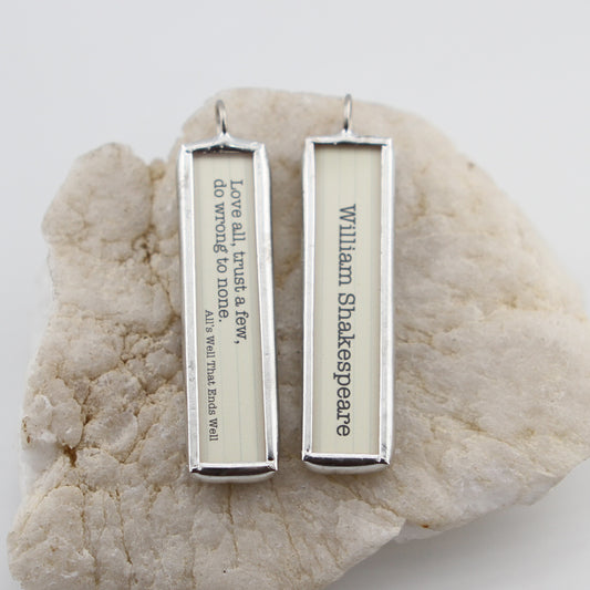 Love All Trust Few Shakespeare Book Soldered Art Jewelry Charm or Necklace