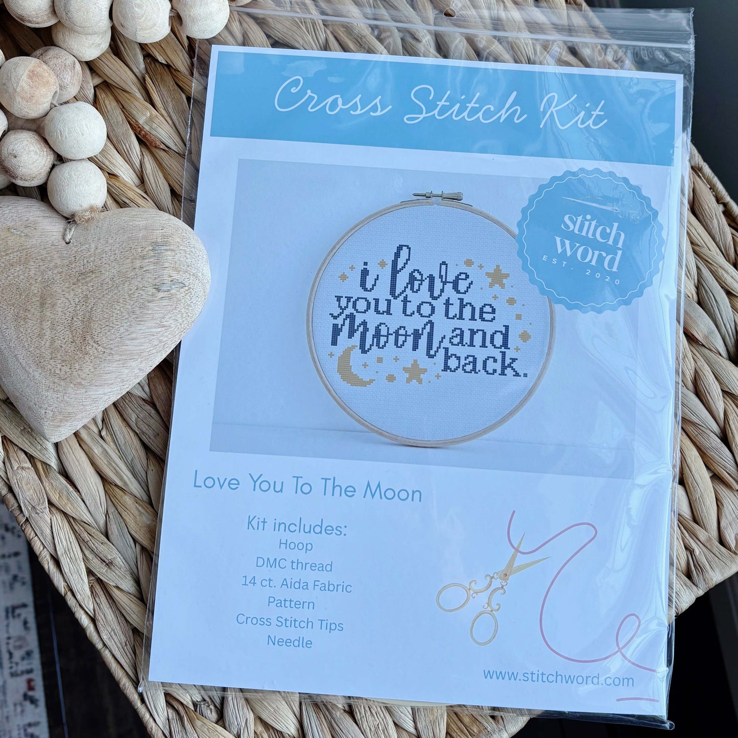 Love You To The Moon Blue Cross Stitch Kit