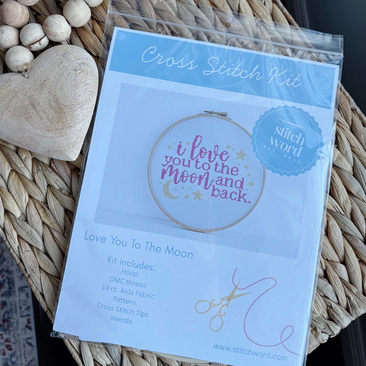 Love You To The Moon Pink Cross Stitch Kit