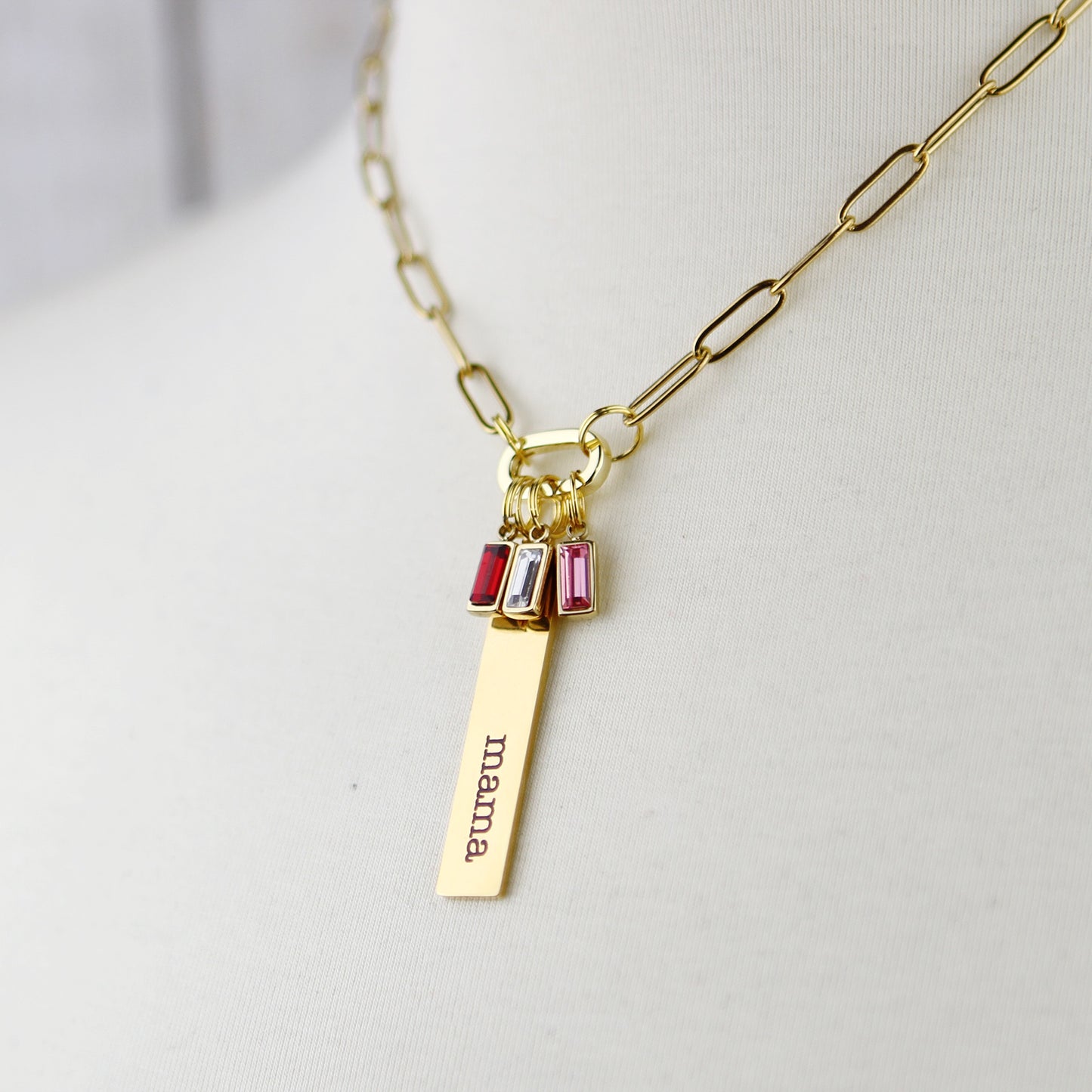 Custom Word 18k Gold Plated Birthstone Necklace - Jennifer Dahl Designs