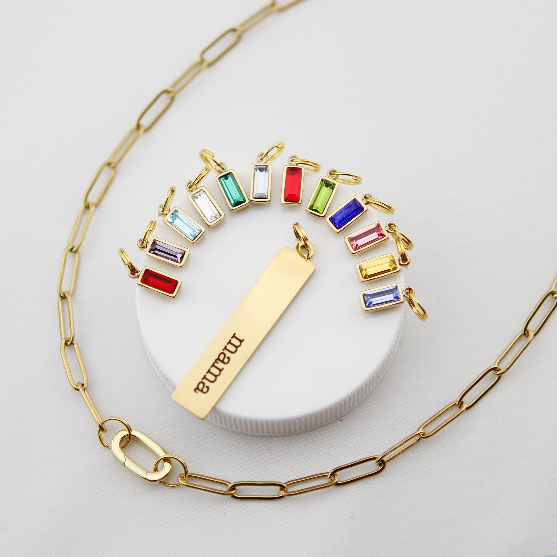 Custom Word 18k Gold Plated Birthstone Necklace - Jennifer Dahl Designs