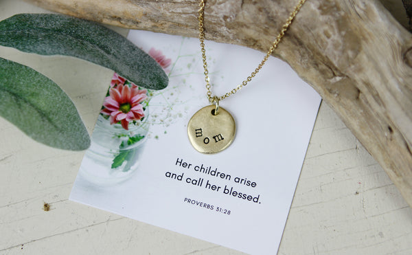 Mom Hand Stamped Scripture Necklace