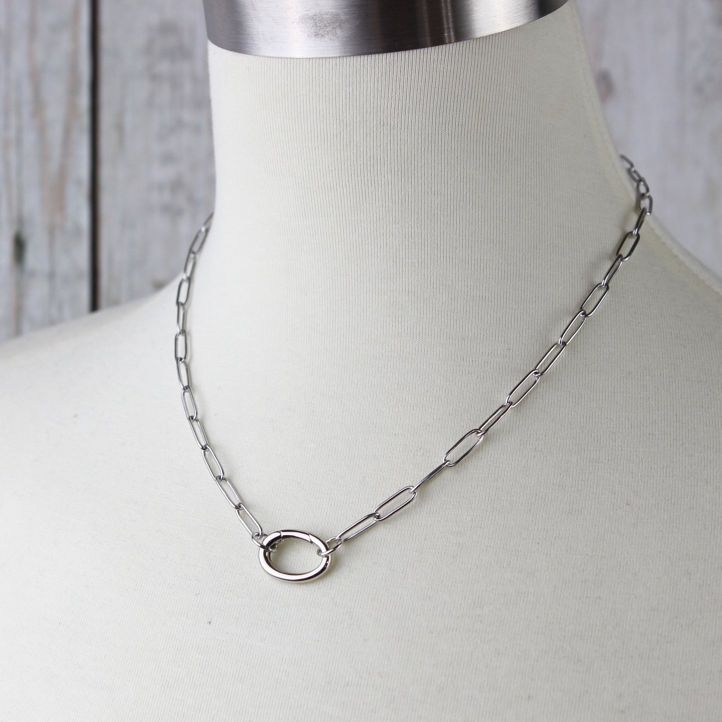 Paperclip Oval Charm Holder Necklace