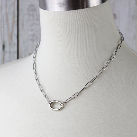 Paperclip Oval Charm Holder Necklace