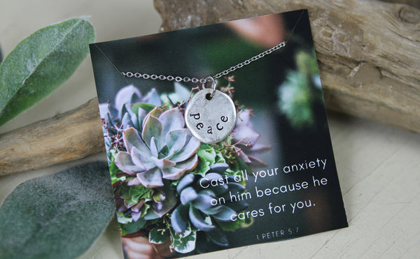 Peace Hand Stamped Scripture Necklace