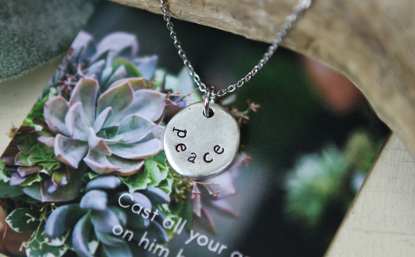 Peace Hand Stamped Scripture Necklace