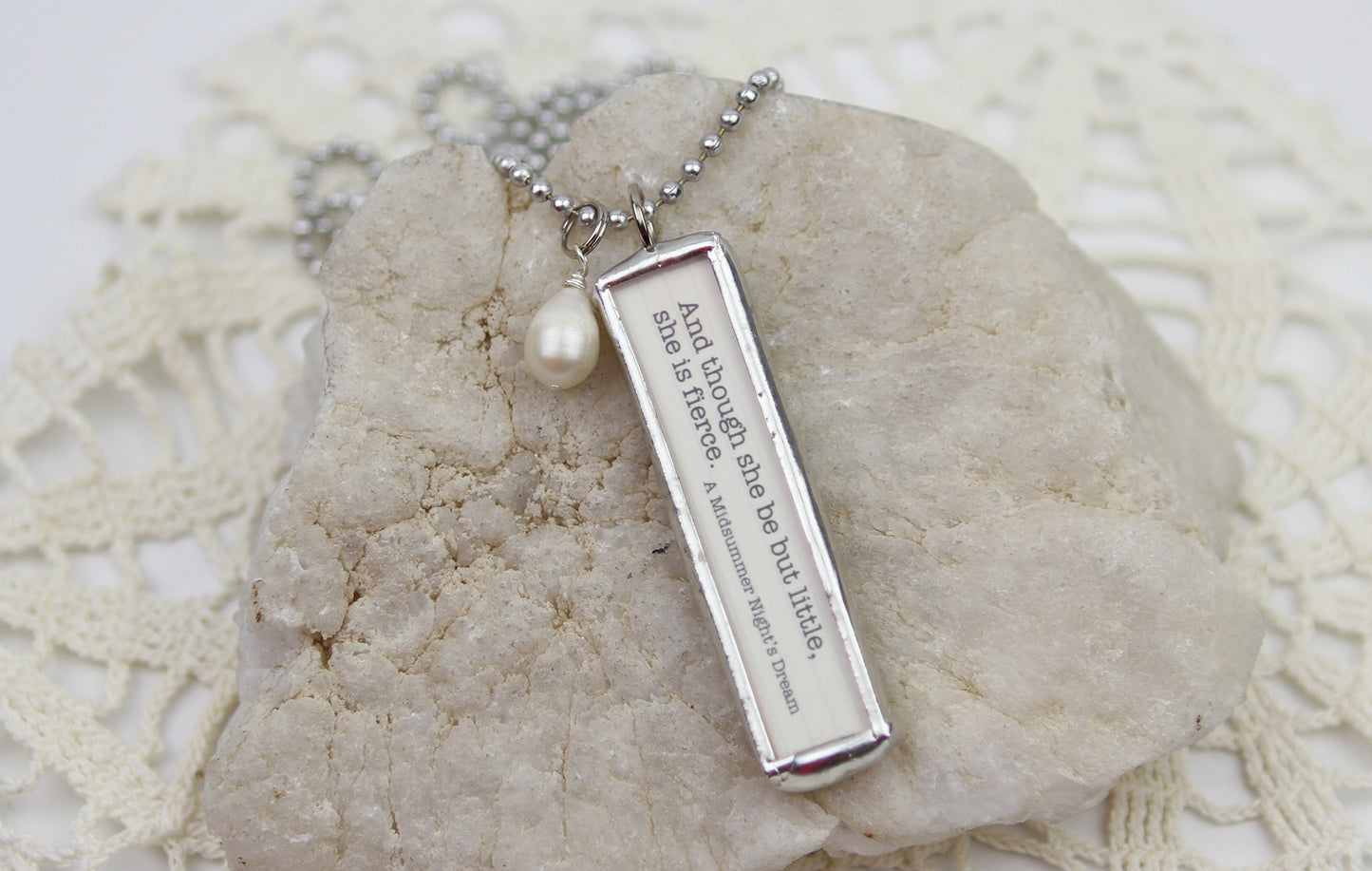 Shakespeare She Is Fierce Book Quote Soldered Art Jewelry Charm or Necklace