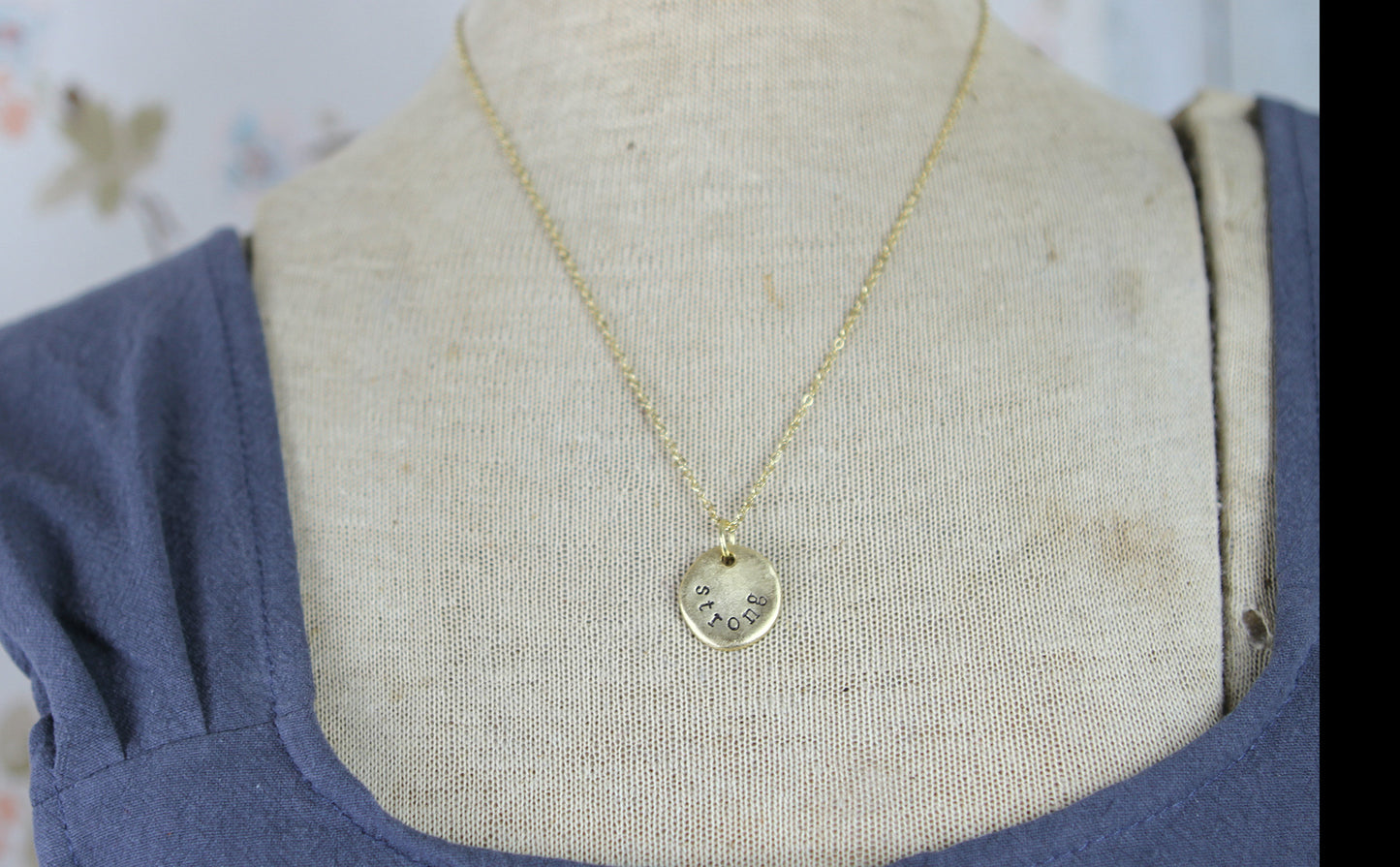 Strong Hand Stamped Scripture Necklace