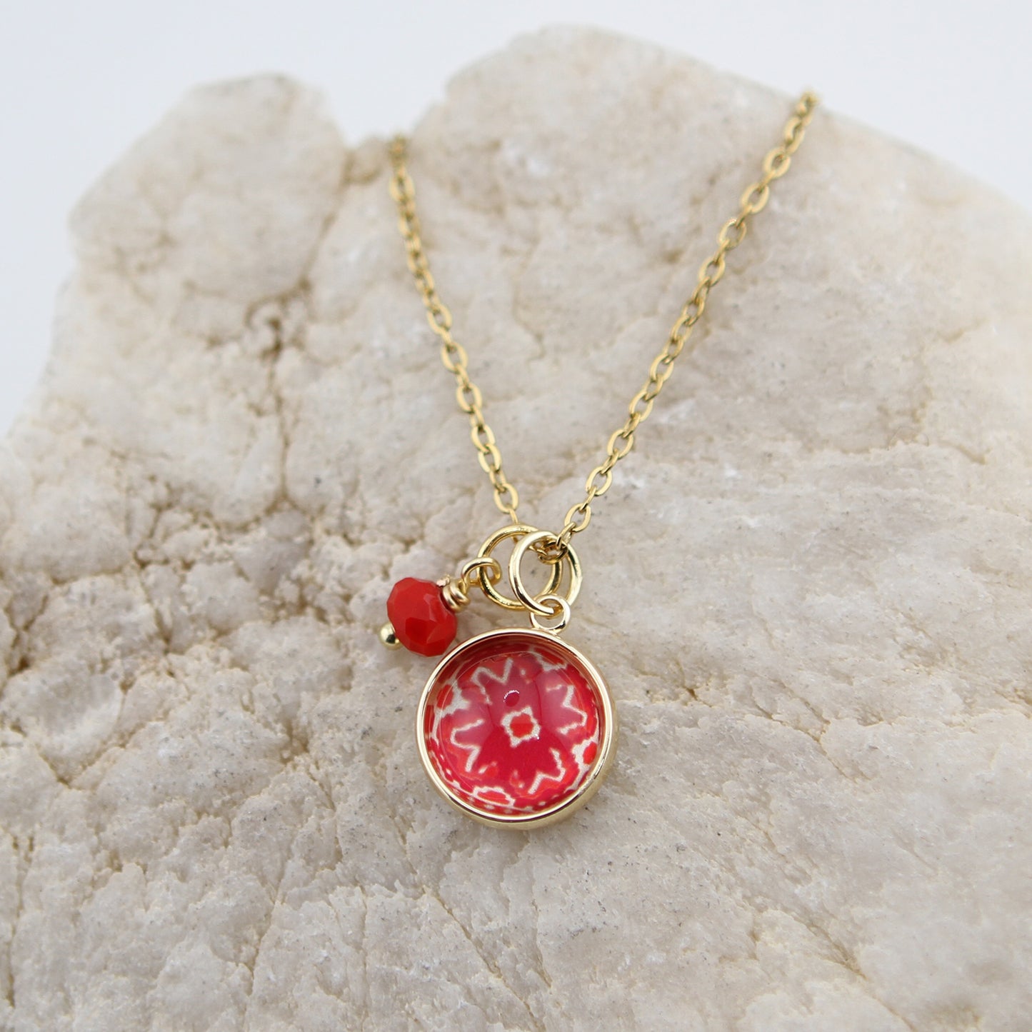 Vintage Wallpaper Red Ikat Necklace