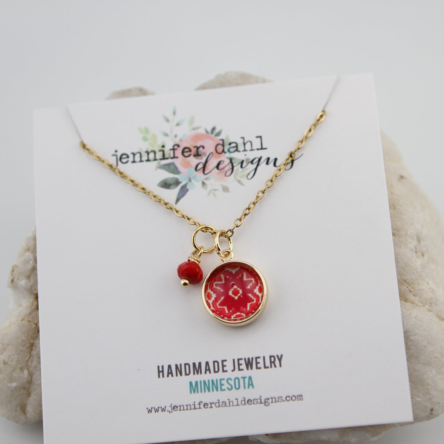 Vintage Wallpaper Red Ikat Necklace