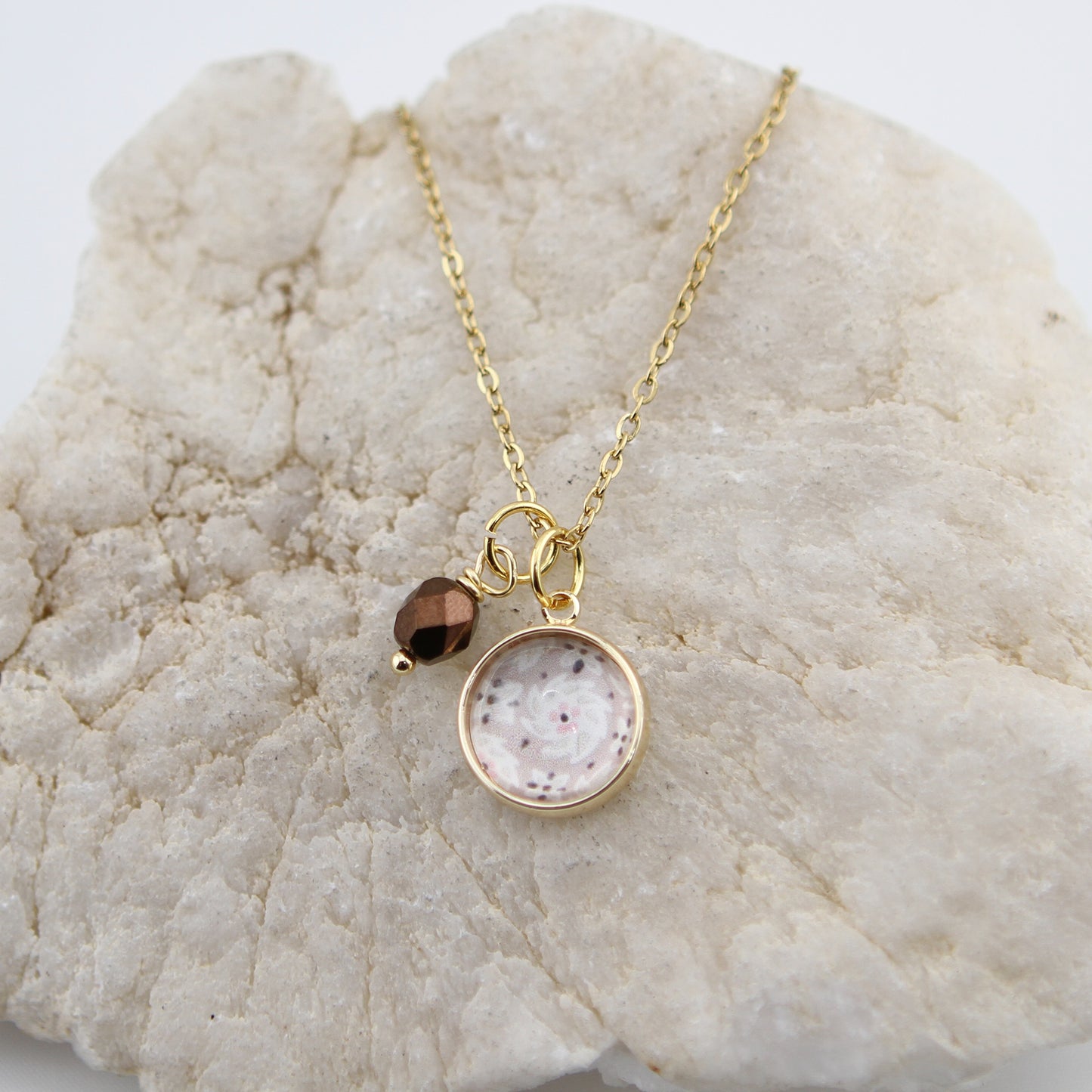 Vintage Wallpaper Cream and Brown Floral Necklace