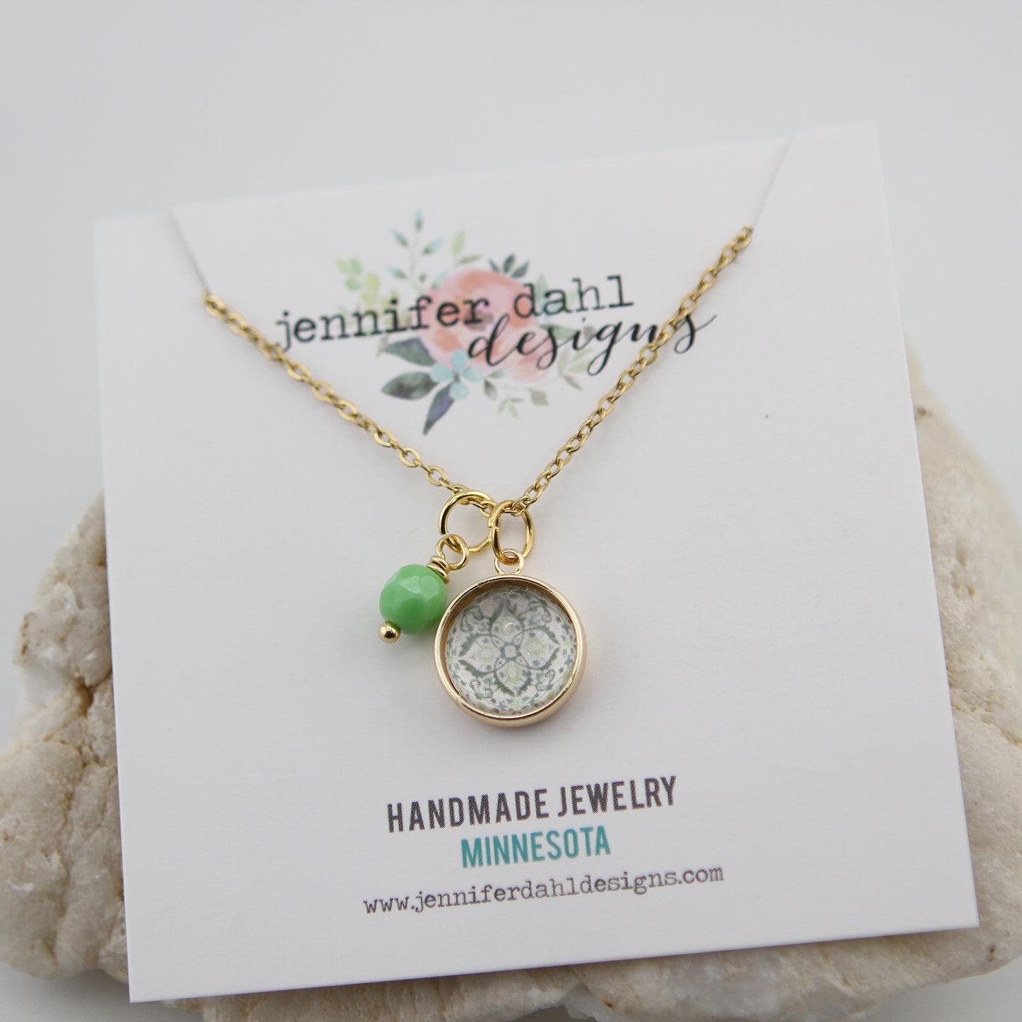 Vintage Wallpaper Green and Blue Medallion Necklace