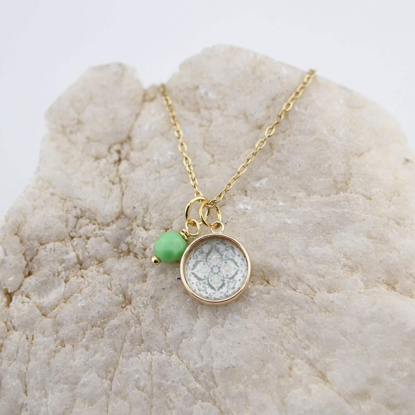 Vintage Wallpaper Green and Blue Medallion Necklace