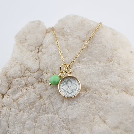 Vintage Wallpaper Green and Blue Medallion Necklace