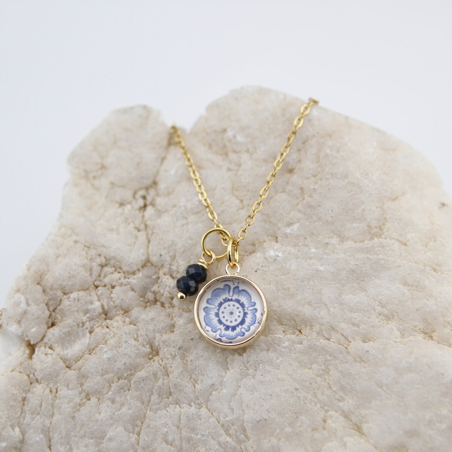 Vintage Wallpaper Navy and Blue Medallion Necklace