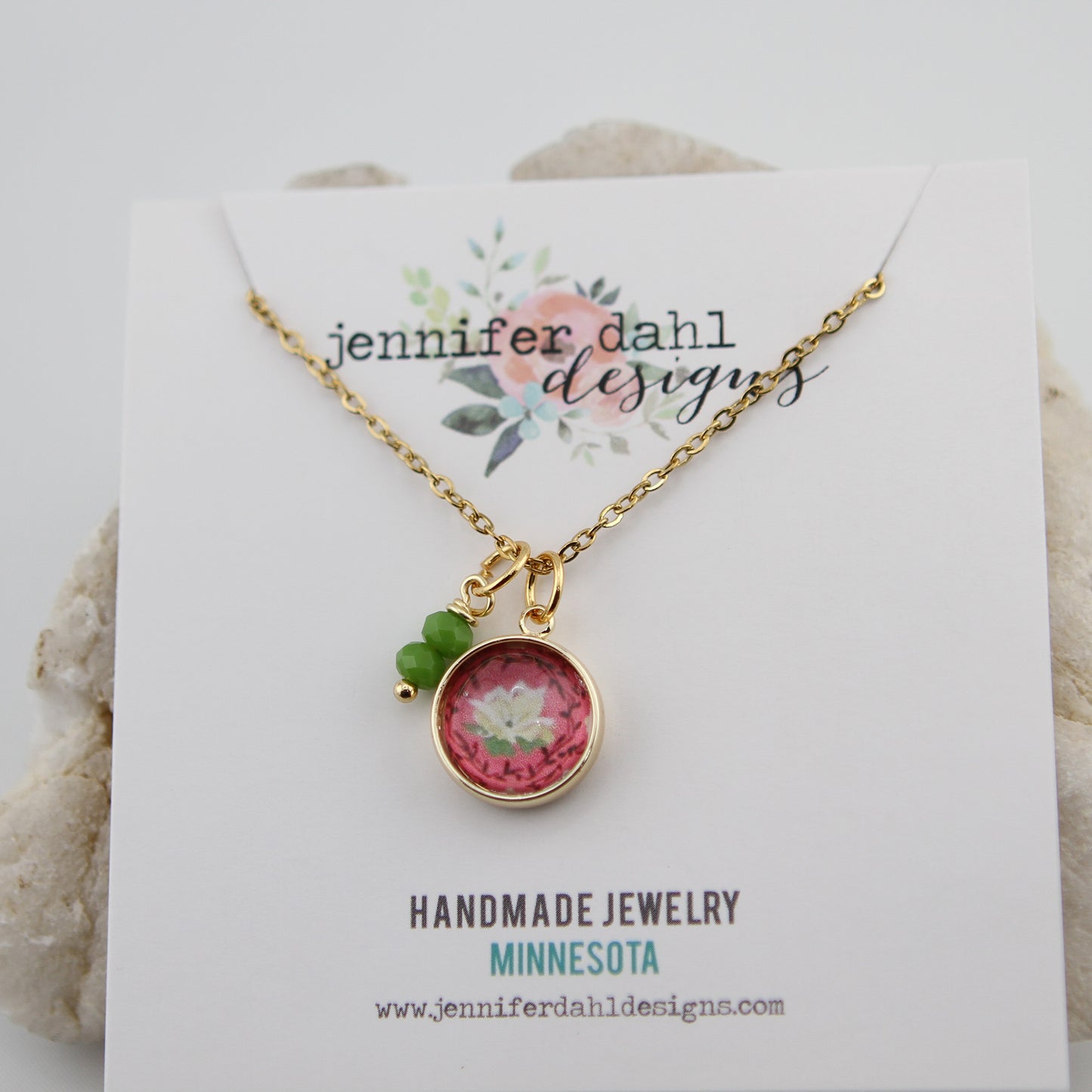 Vintage Wallpaper Red and Green Floral Necklace