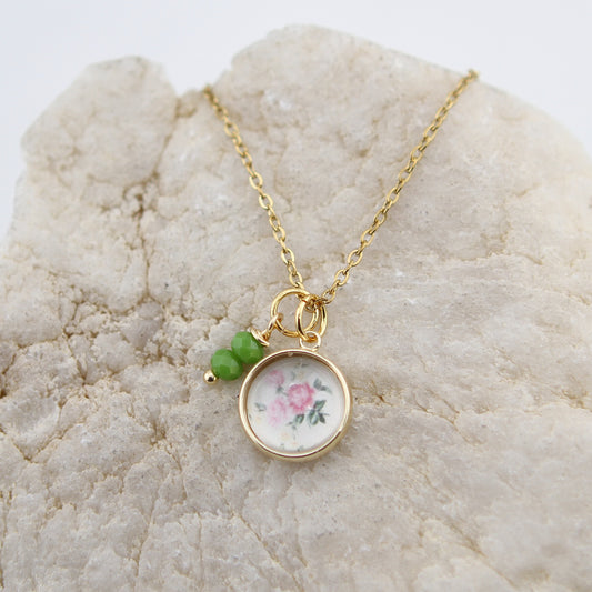 Vintage Wallpaper Roses Necklace