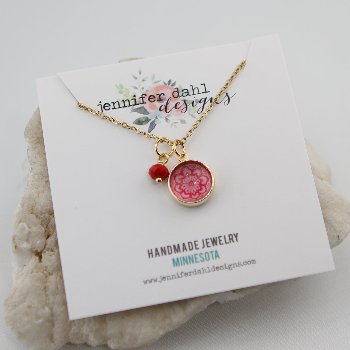 Vintage Wallpaper Pink and Red Medallion Necklace