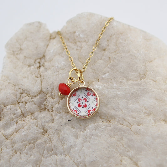 Vintage Wallpaper Red Floral Necklace