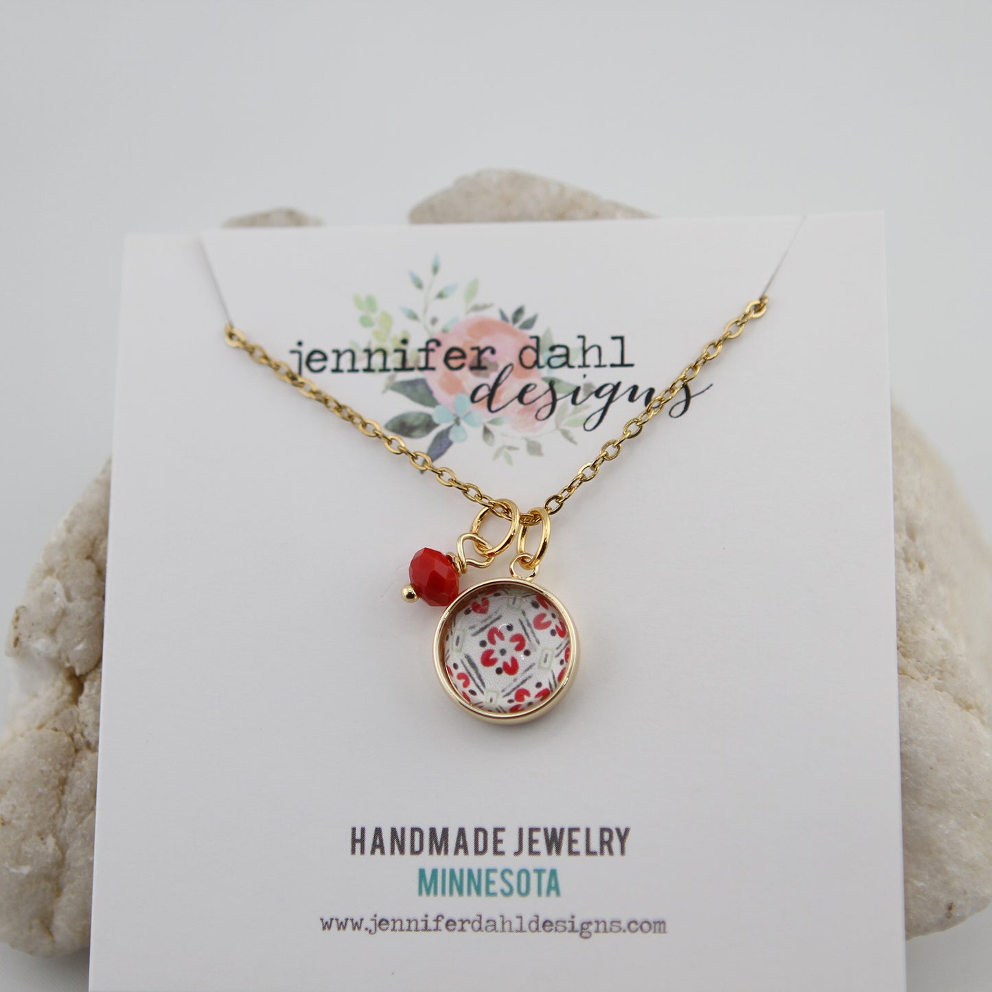 Vintage Wallpaper Red Floral Necklace
