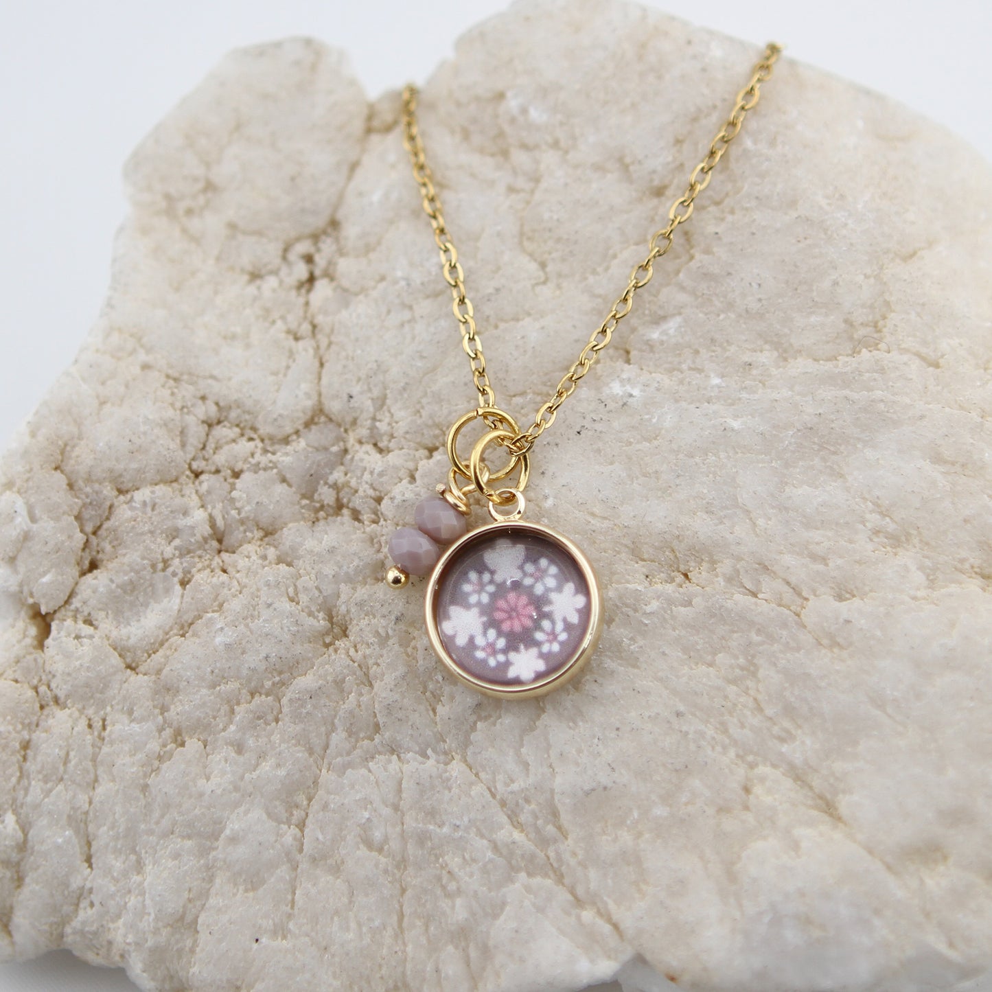 Vintage Wallpaper Brown and Pink Necklace