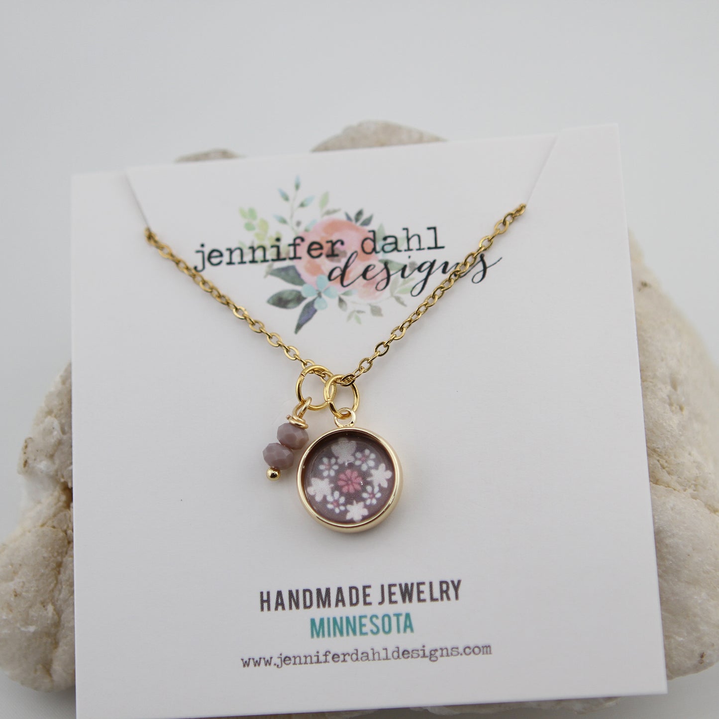 Vintage Wallpaper Brown and Pink Necklace