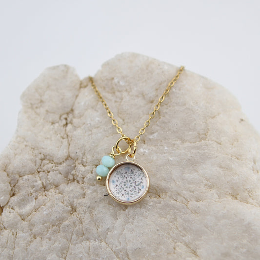 Vintage Wallpaper Aqua Medallion Necklace