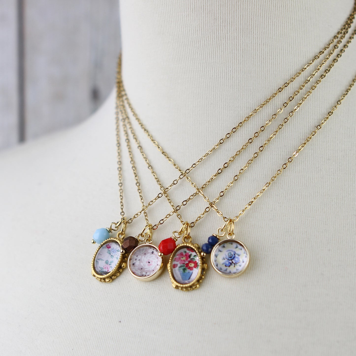 Vintage Wallpaper Aqua Medallion Necklace - Jennifer Dahl Designs