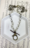 Antique Bronze and Pearl Lobster Clasp Necklace Charm Catcher