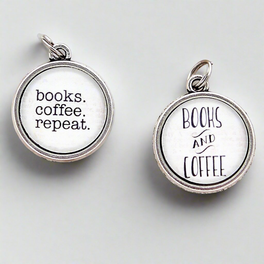 books coffee repeat charm - jennifer dahl designs