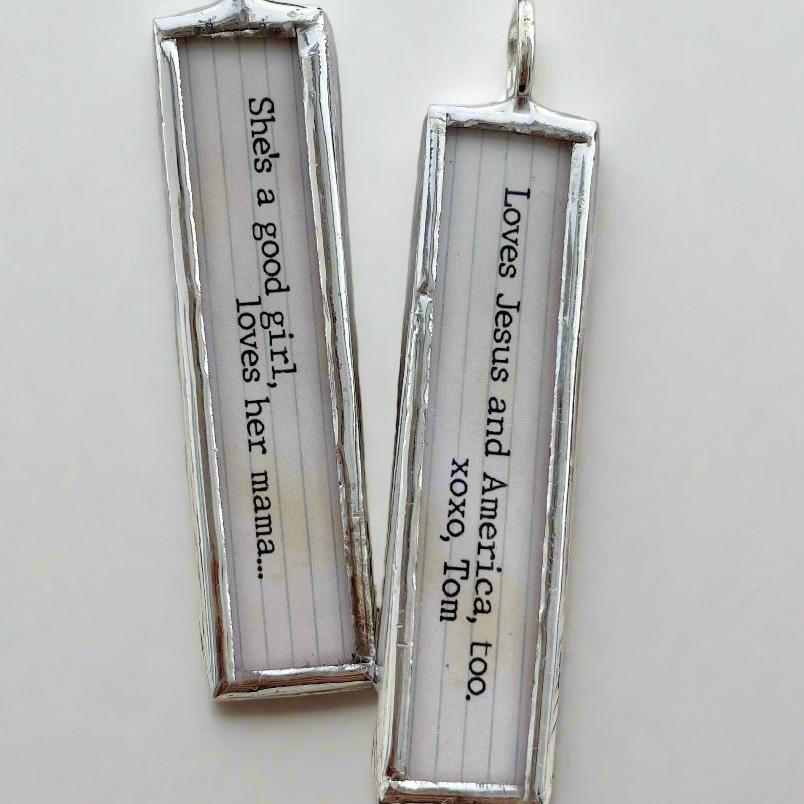 two sided soldered art charm with Free Fallin lyrics