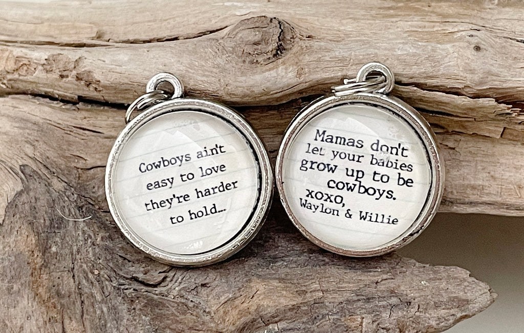 Waylon and Willie Grow Up To Be Cowboys Lyric Double Sided Bubble Jewelry Charm