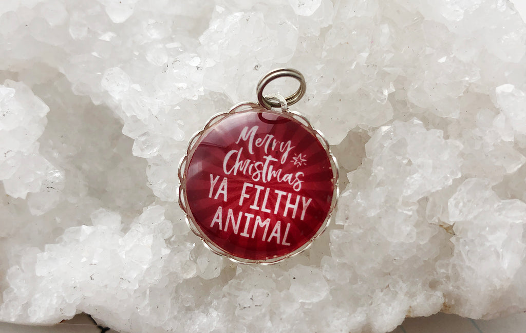 Merry Christmas Ya Filthy Animal Bubble Charm Jewelry - Jennifer Dahl Designs