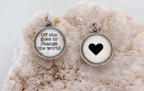 Off She Goes To Change The World Double Bubble Charm