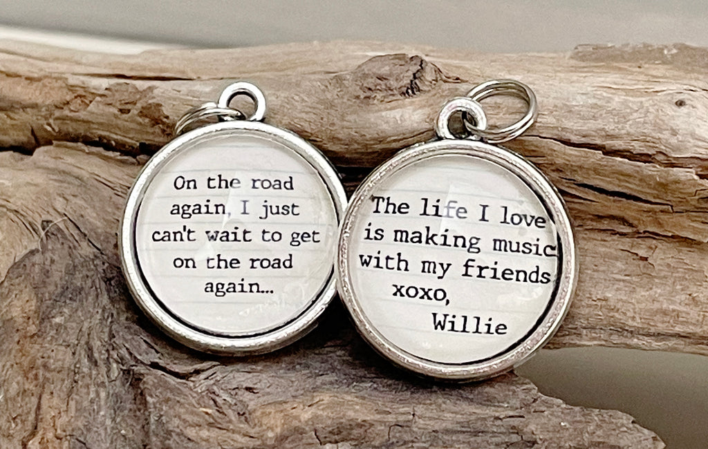Willie Nelson On The Road Again Lyric Double Sided Bubble Jewelry Charm